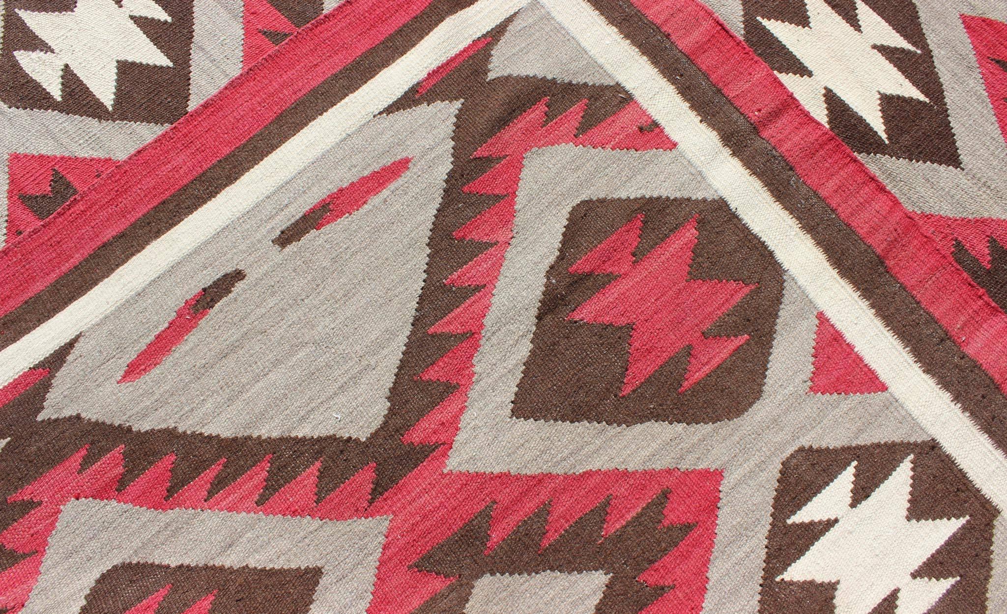 Large American Navajo Design Rug with Latticework Tribal Design in Red and Gray 1