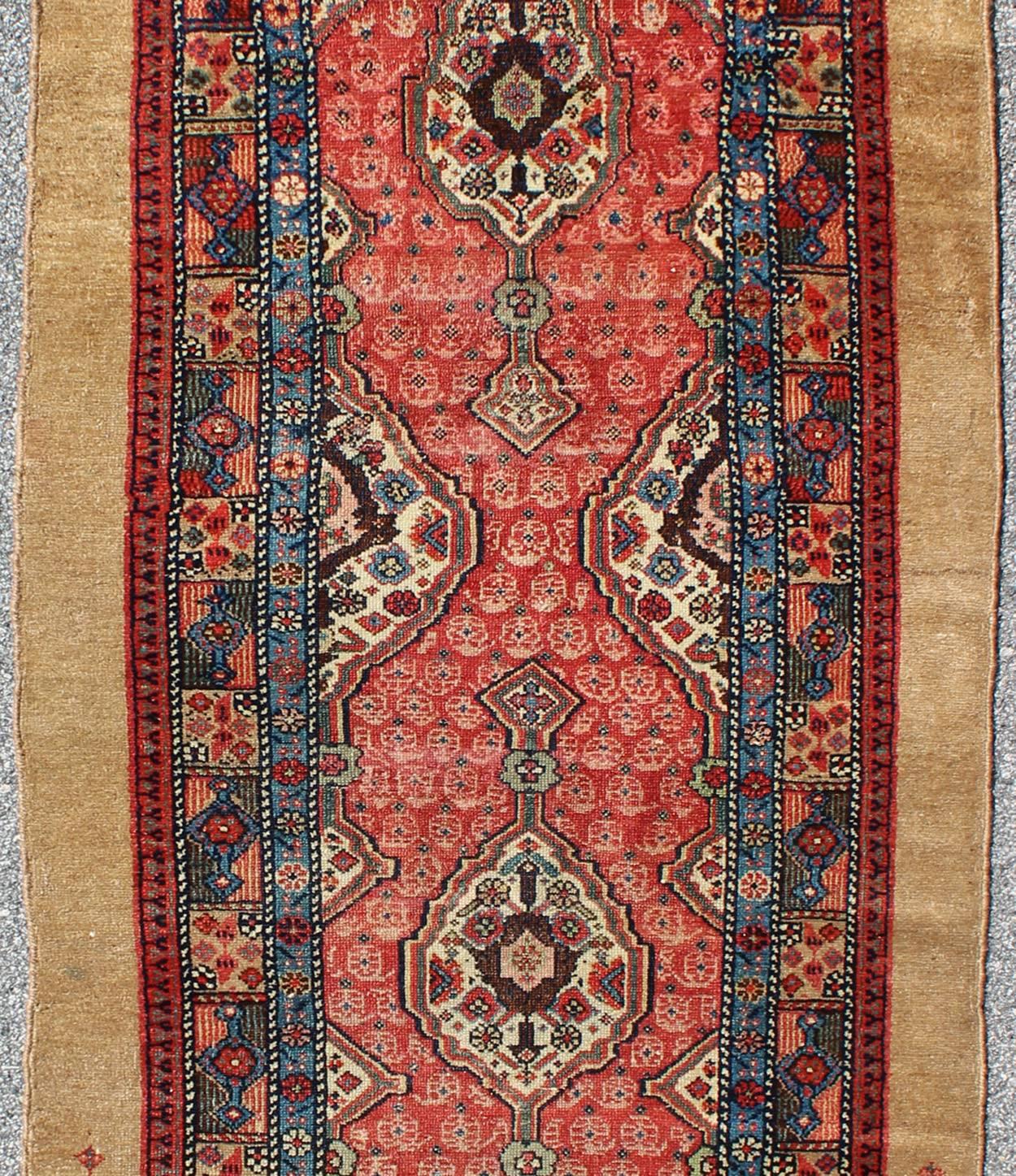 Malayer Antique Persian Serab Runner with Vertical Sub-Geometric Medallions