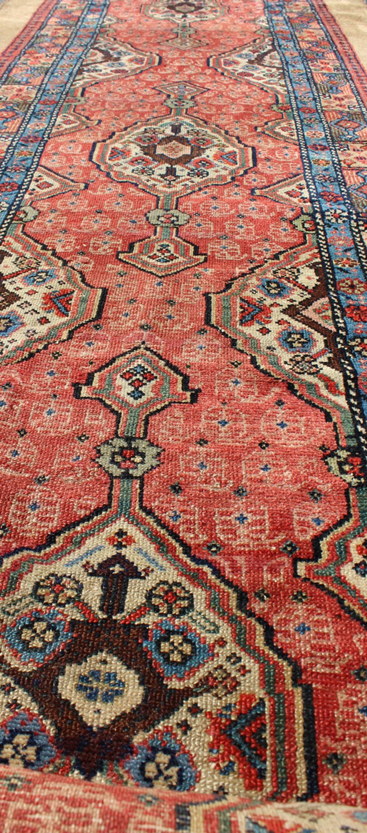 Early 20th Century Antique Persian Serab Runner with Vertical Sub-Geometric Medallions