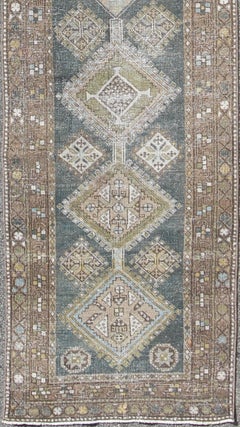 Antique Persian Heriz Runner in Steal Blue, Brown by Keivan Woven Arts