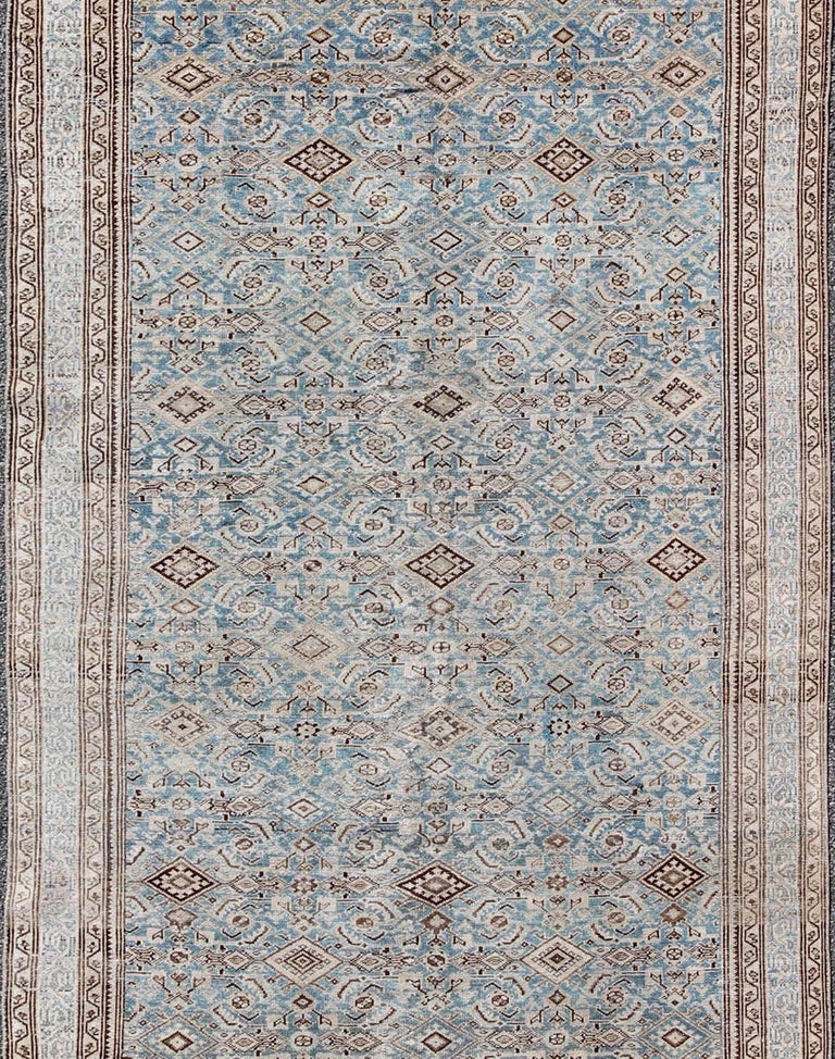 Royal Blue AllOver Design Antique Persian Malayer Rug with Brown/Cream