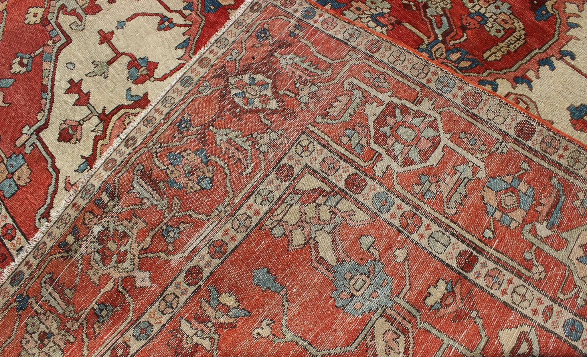 Late 19th Century Antique Persian 19th Century Serapi Rug with Central Medallion Design  For Sale