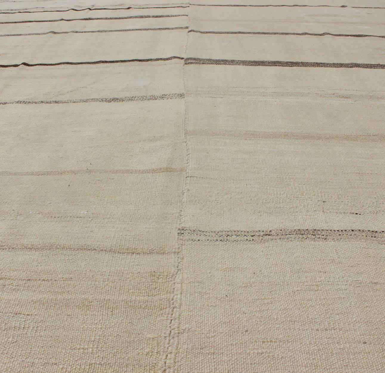 Minimalist Cream Colored Vintage Turkish Kilim Rug of Two Joined Panels In Good Condition For Sale In Atlanta, GA