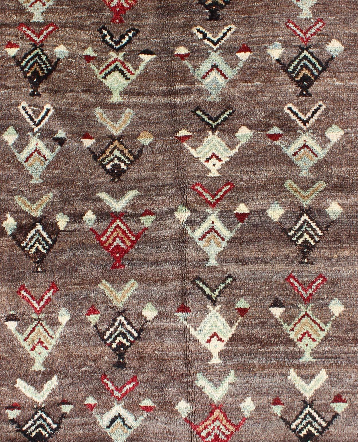 Turkish Tribal Arrow Design Tulu Vintage Rug from Turkey in Brown, Red, Mint Green For Sale