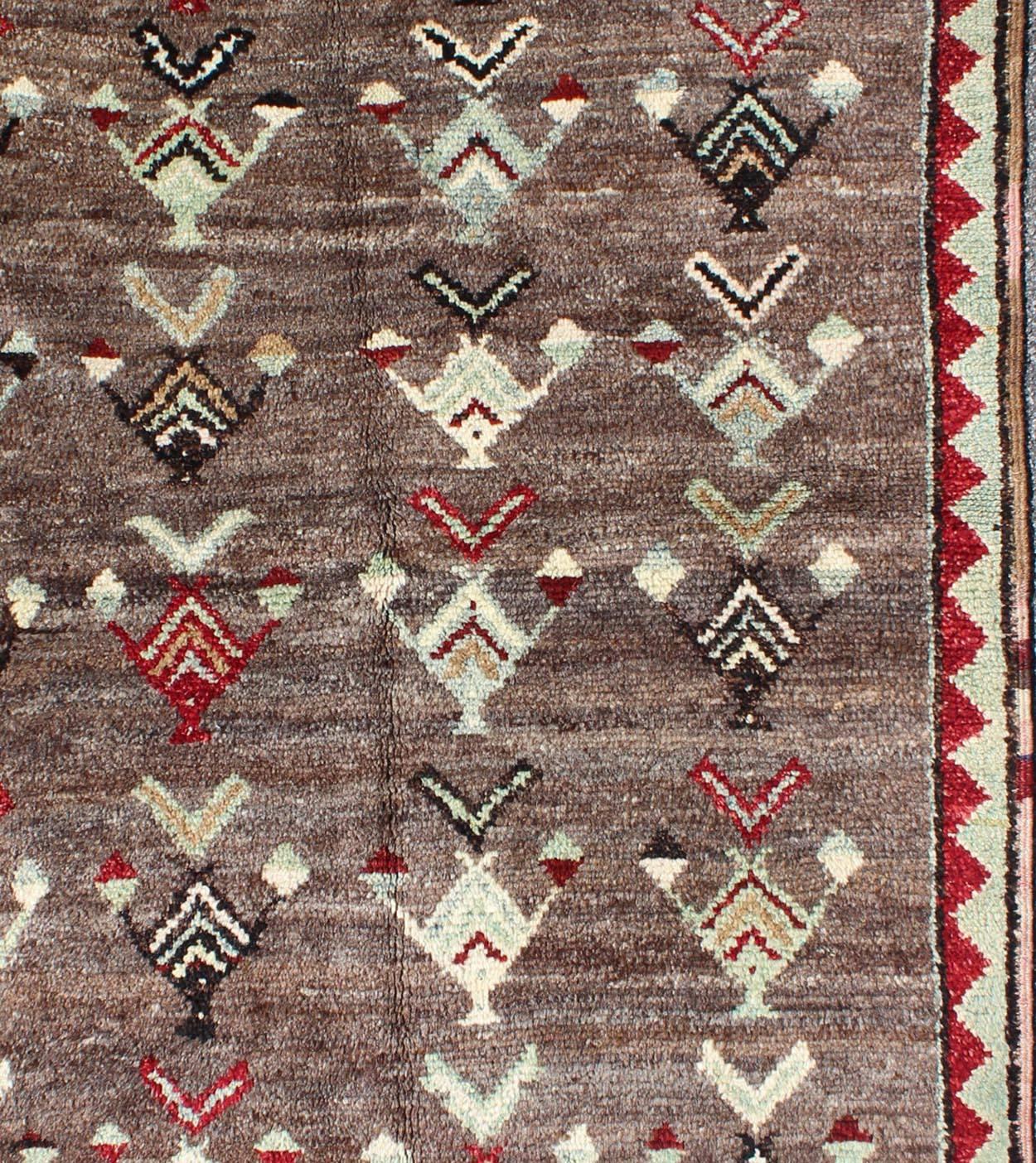 Hand-Knotted Tribal Arrow Design Tulu Vintage Rug from Turkey in Brown, Red, Mint Green For Sale