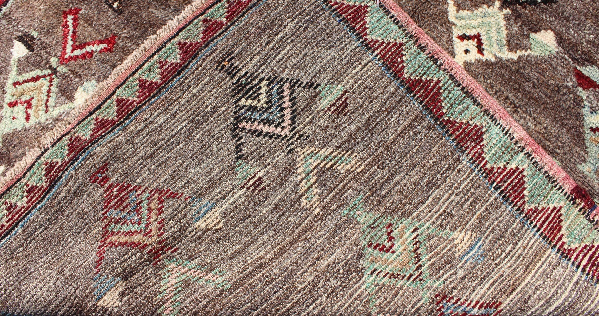 Wool Tribal Arrow Design Tulu Vintage Rug from Turkey in Brown, Red, Mint Green For Sale