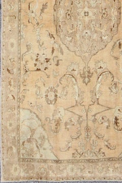 Vintage Turkish Oushak Rug in Faded Apricot, Taupe, and Pale Celadon Tones