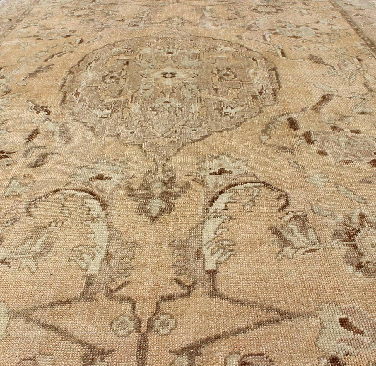Mid-20th Century Oushak Rug Vintage from Turkey with Floral Design and Exquisite Center Medallion For Sale