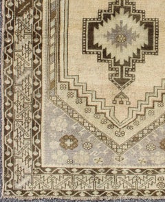 Vintage Turkish Oushak Rug with  Medallion in Taupe, Cream, and Smoky Lavender
