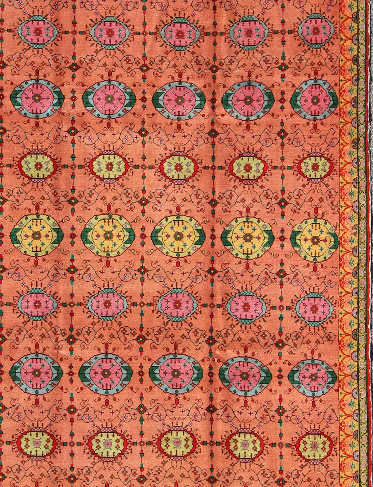 Hand-Knotted Fine Turkish Sivas Vintage Rug with a Unique Design and Color Combination For Sale