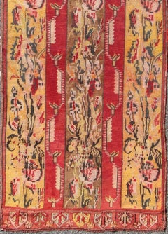 Antique Turkish Oushak Runner with Saffron Yellow, Light Brown and Red