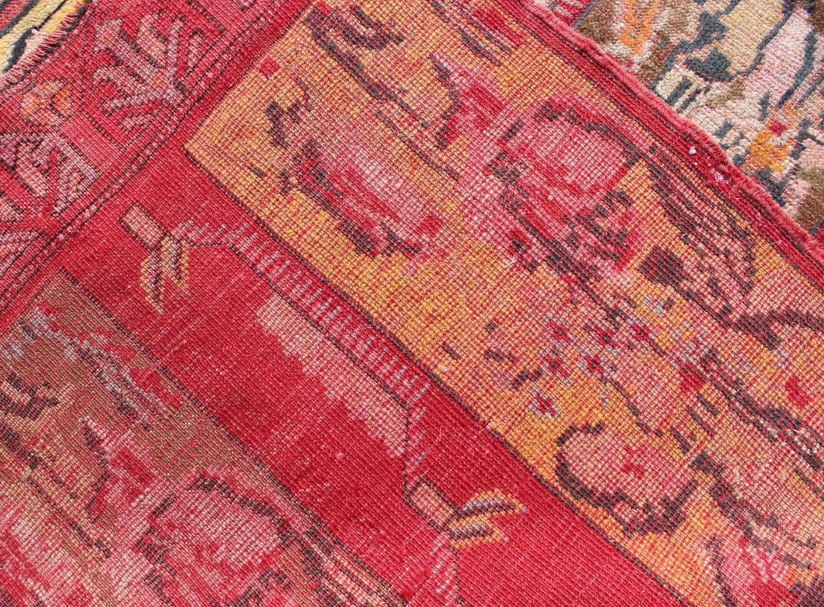 Early 20th Century Antique Turkish Oushak Runner with Saffron Yellow, Light Brown and Red  For Sale