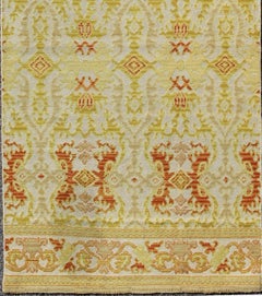 Green, Yellow, Orange Antique Spanish Runner Fragment of a Larger Antique Rug