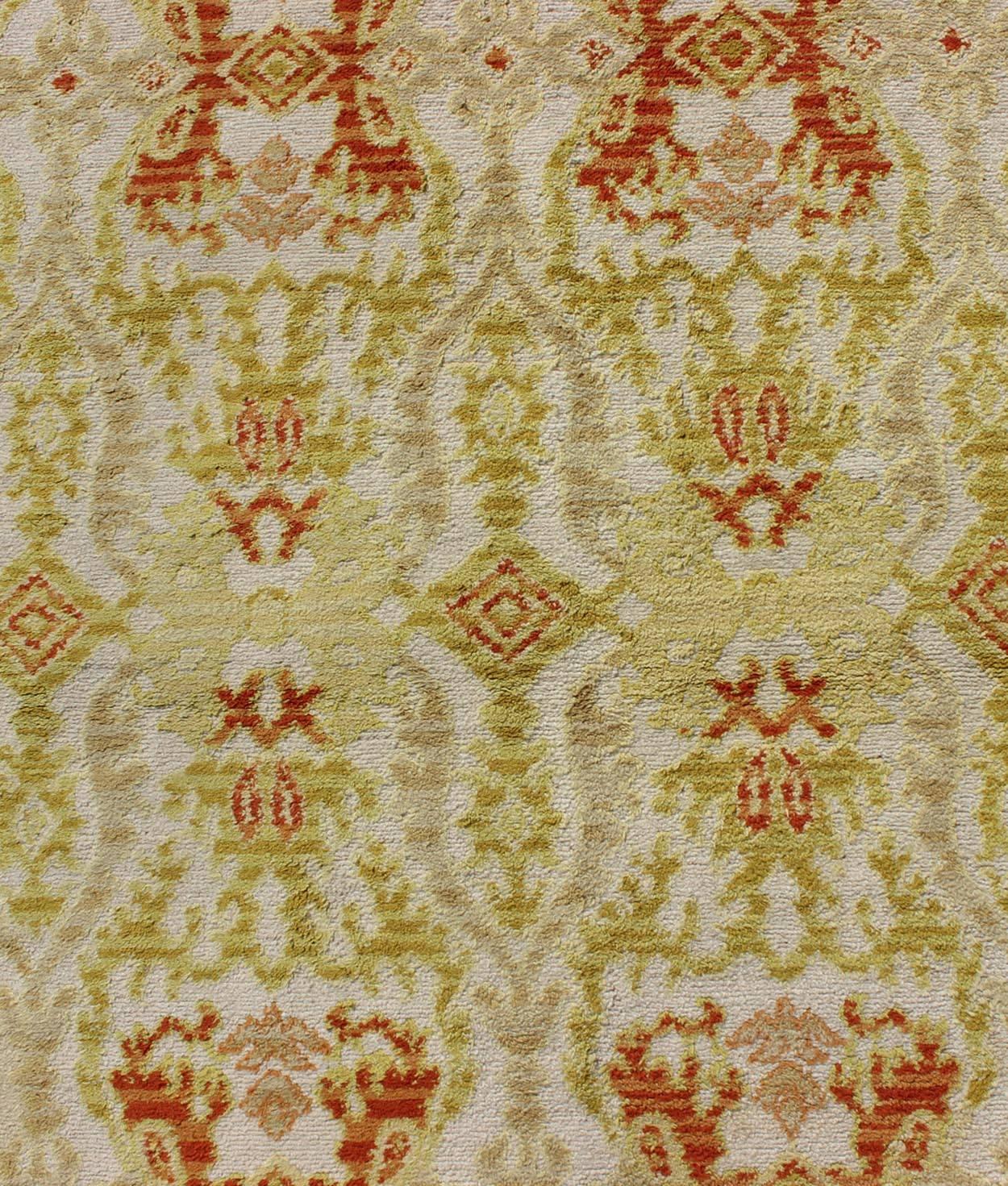 Green, Yellow, Orange Antique Spanish Runner Fragment of a Larger Antique Rug  In Good Condition For Sale In Atlanta, GA