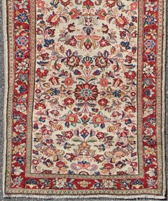Antique Persian Sarouk Runner with Intricate Floral Pattern and Vibrant Red