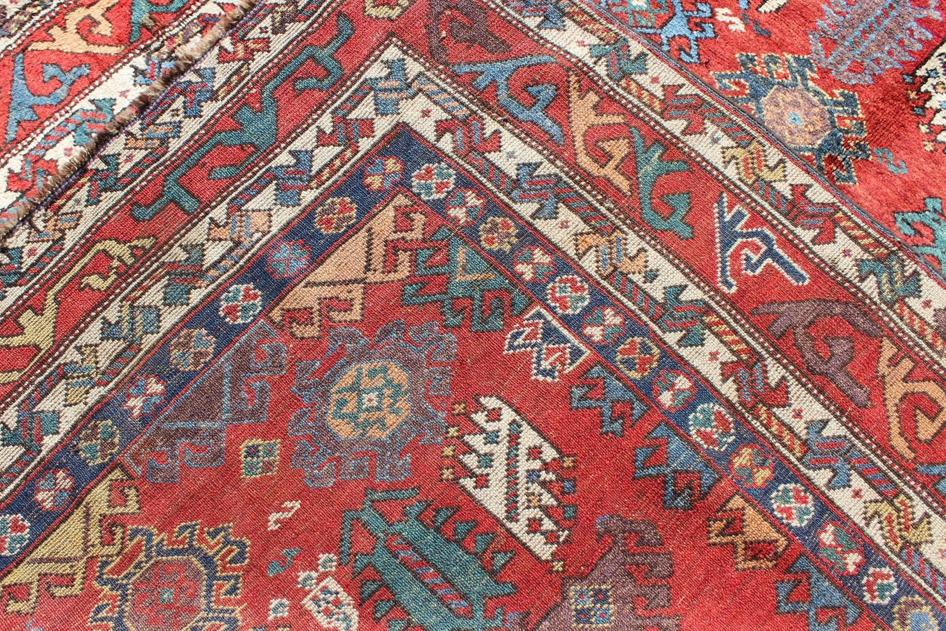 Early 20th Century Antique Qashqai Persian Rug with All-Over Sub-Geometric Design and Tiered Border For Sale