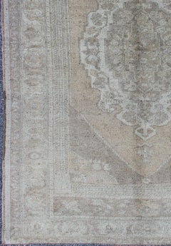 Muted Colors Vintage Turkish Oushak Rug with Medallion Design in Lt. Green