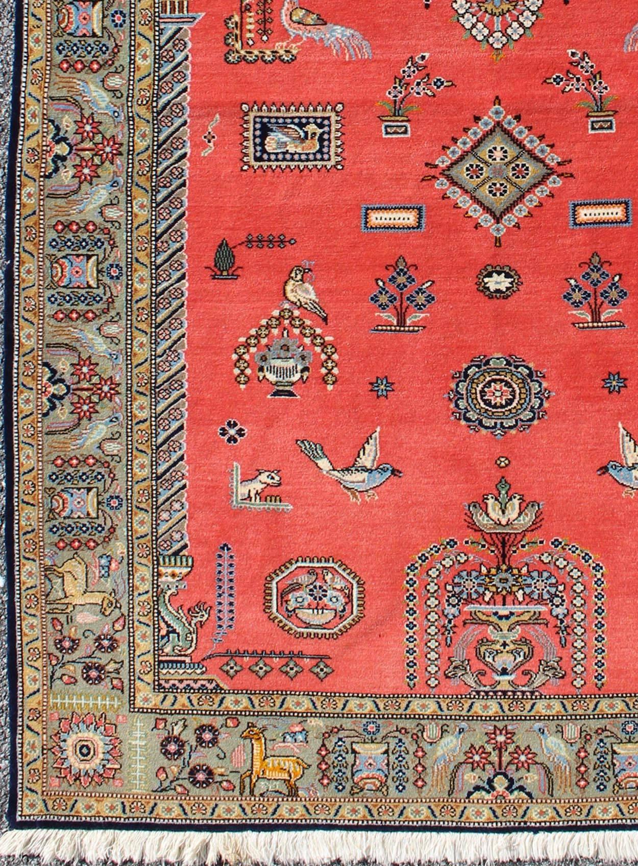 Vintage Persian Qum prayer rug with red field and tribal motif design, rug ke-307, country of origin / type: Iran / Qum, circa 1970

This beautiful vintage Persian Qum rug bears a prayer rug design and several various tribal designs hosted in the