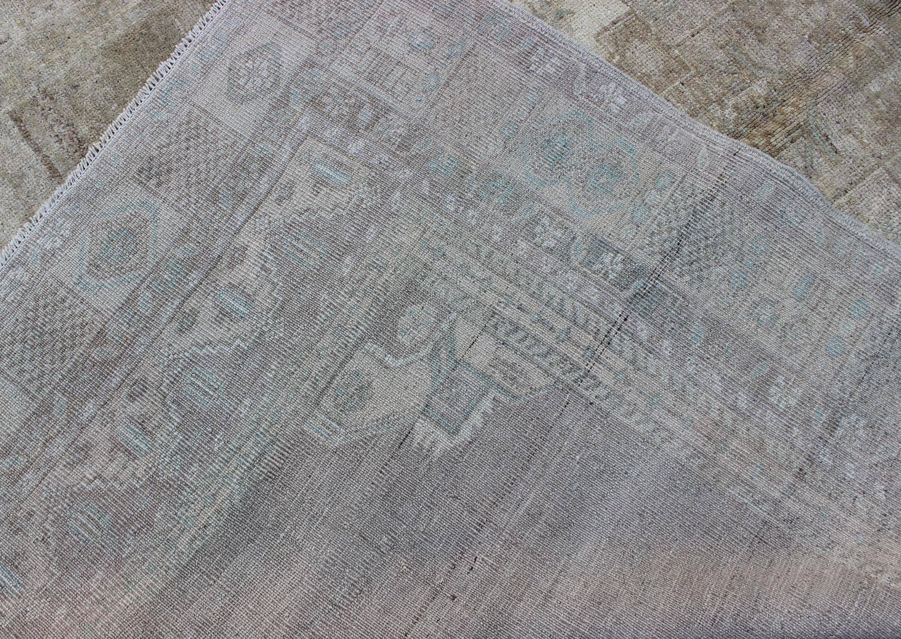 Wool Shades of Gray Oushak Vintage Rug from Turkey with Layered Medallion For Sale