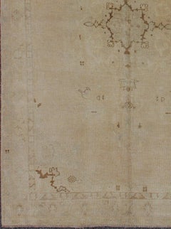 Vintage Turkish Oushak Rug in Faded Taupe and Ivory with Subtle Medallion