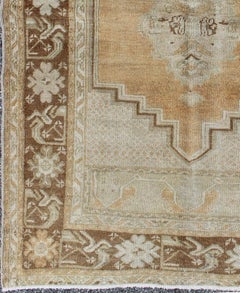 Vintage Oushak Rug in Brown, L. Orange, Camel, L. Green  & Taupe Gray