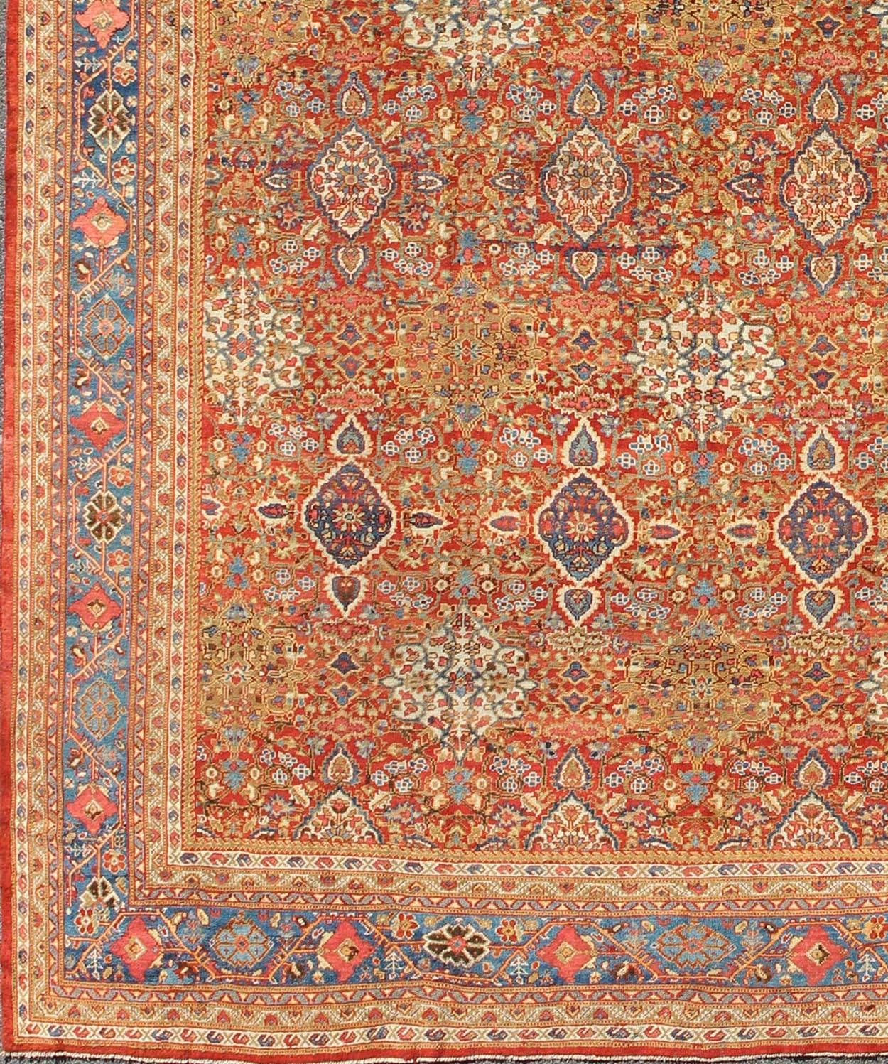 Late 19th Century Antique Sultanabad Persian Rug in Red and Light Blue. Keivan Woven Arts /  rug D-0535, country of origin / type: Iran / Sultanabad, circa 1900
Measures: 11'9 x 13'9.
This magnificent antique Persian Sultanabad from the late 19th