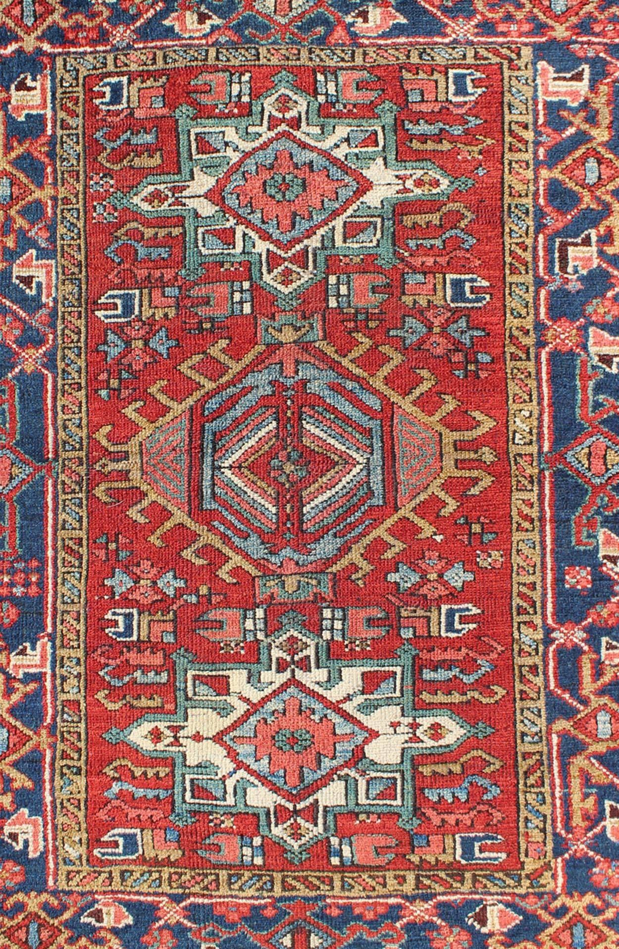 Hand-Knotted Colorful Early 20th Century Antique Persian Karadjeh Rug with Tribal Medallions