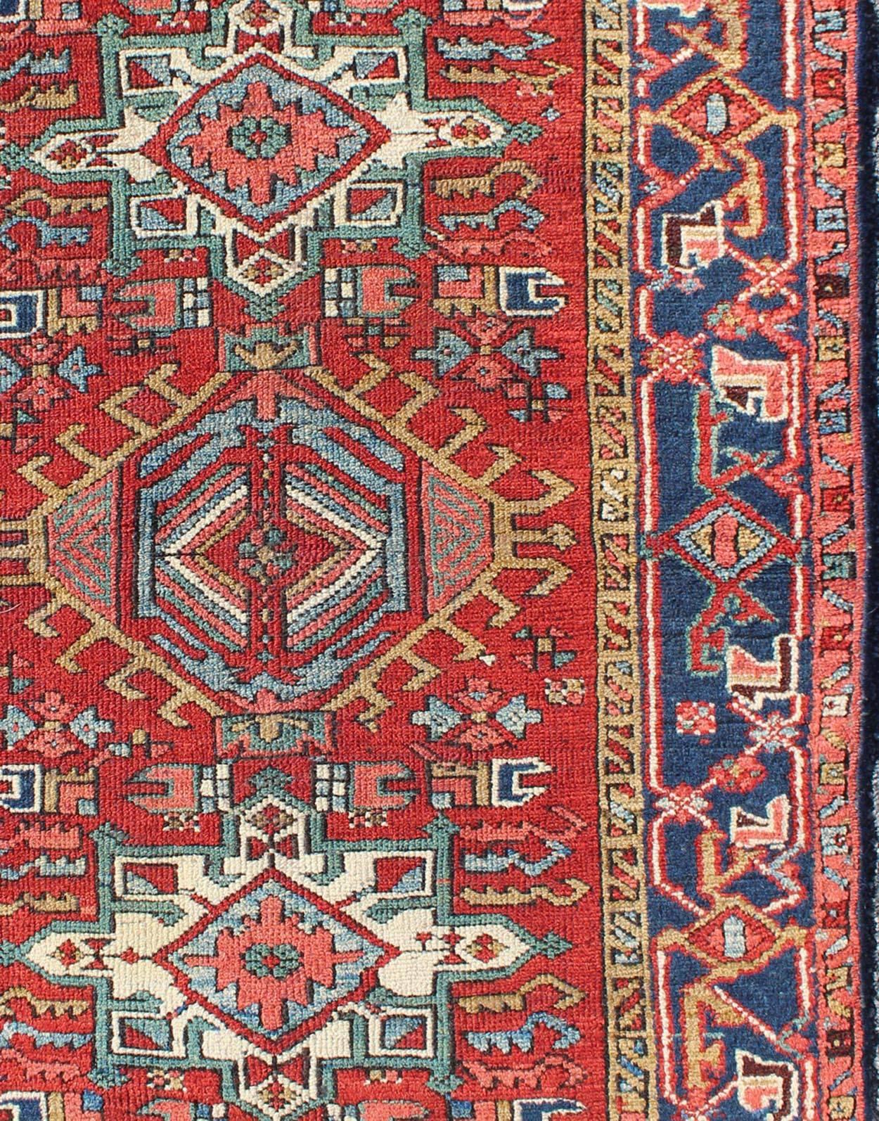 Colorful Early 20th Century Antique Persian Karadjeh Rug with Tribal Medallions In Excellent Condition In Atlanta, GA