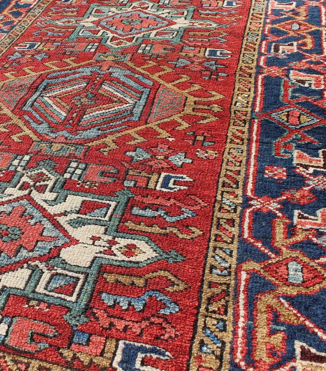 Wool Colorful Early 20th Century Antique Persian Karadjeh Rug with Tribal Medallions