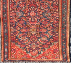 Red and Blue Antique Persian Malayer Rug with All-Over Floral Design