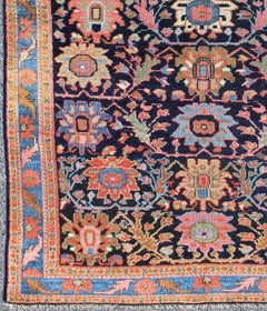 Antique Persian Malayer Rug with Large Floral Motifs in Navy and Multi Colors