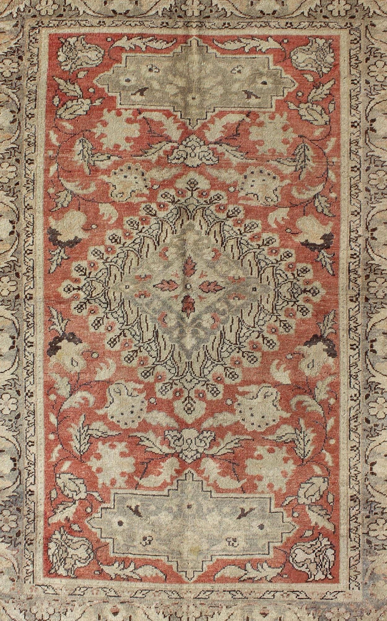 Hand-Knotted Antique Turkish Oushak Rug with Geometric Medallion and Floral Designs For Sale