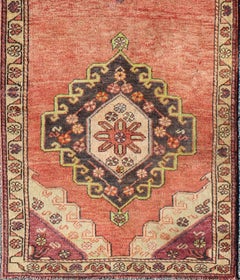 Orange Multi-Medallion Vintage Turkish Oushak Runner with Sub-Geometric Florals