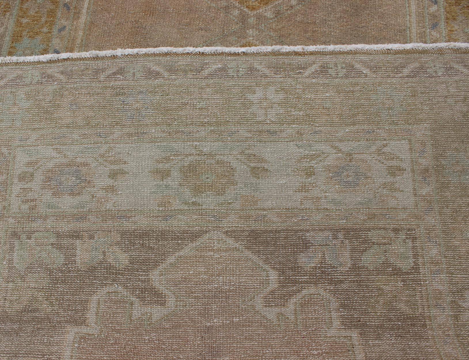  Vintage Turkish Oushak Runner with Floral Medallions For Sale 1