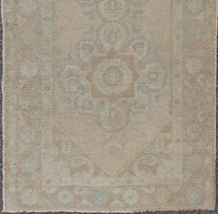 Floral Medallion Vintage Turkish Oushak Runner with Faded Color Palette