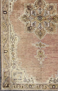 Medallion Design Oushak Vintage Rug from Turkey in Burnt Orange and Cream