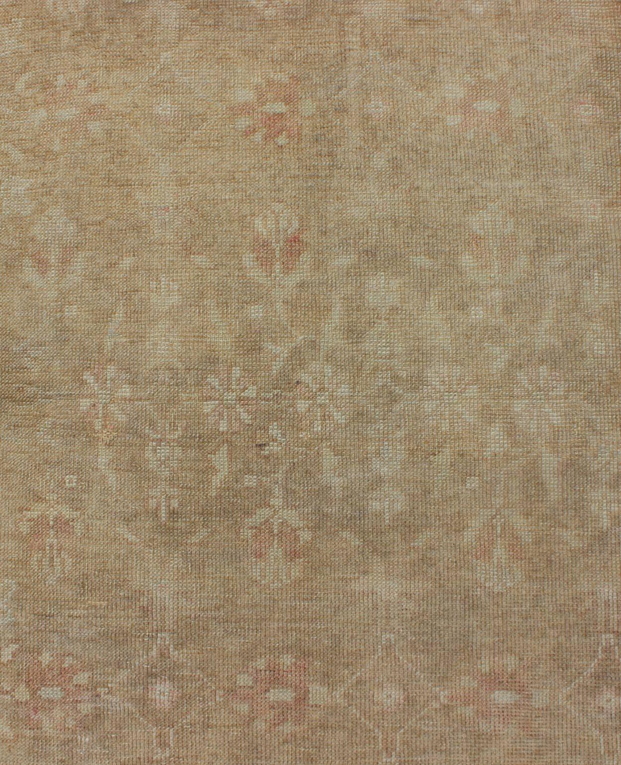 Mid-20th Century All-Over Floral Vintage Turkish Oushak Runner in Ivory with Salmon and Taupe For Sale