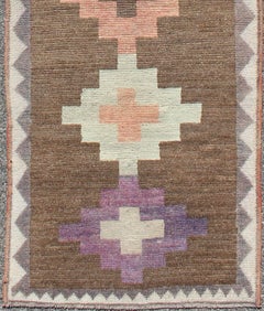 Vintage Turkish Tulu Runner with Tribal Design in Light Pink, Blue and Lavender