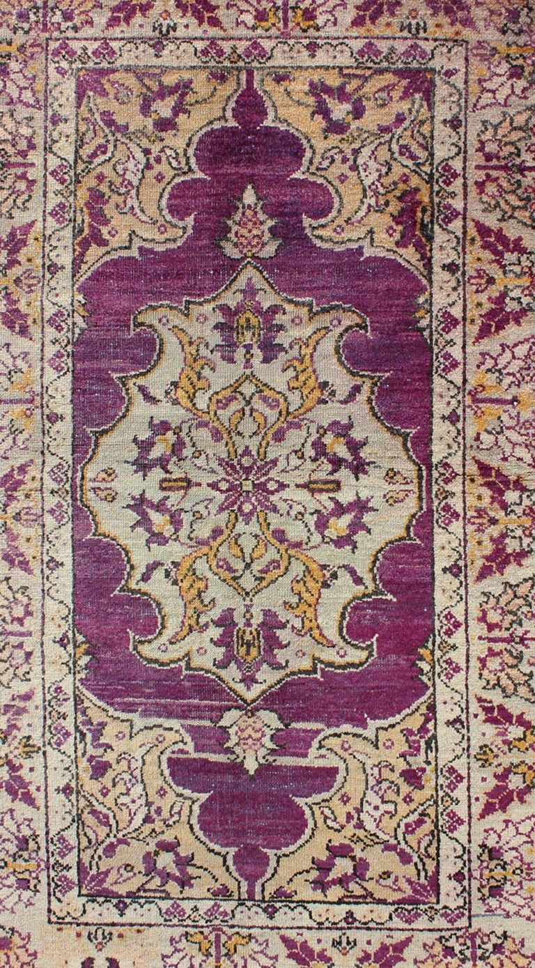 Deep Purple Vintage Turkish Oushak Rug with Ornate Floral Medallion ...