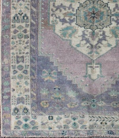 Purple and Teal Vintage Turkish Oushak Rug with Floral Layered Medallion Design