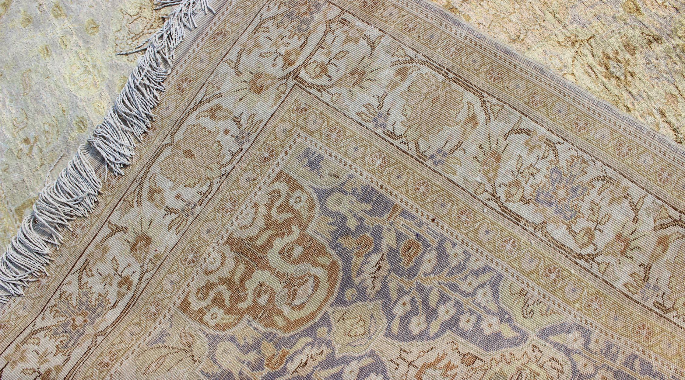 Wool Silk Turkish Sivas with All-Over Stylized Design in Gold, Lavender and Cream For Sale