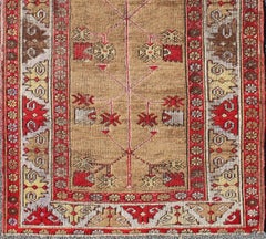 Antique Turkish Oushak Runner in Camel Background, Red & Gray