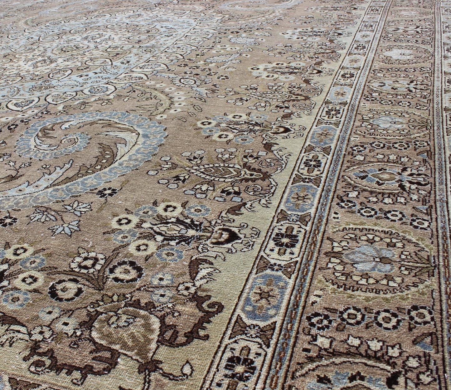 Vintage Persian Bakhtiari Rug with Stretched Medallion in Taupe, Gray and Brown In Good Condition For Sale In Atlanta, GA