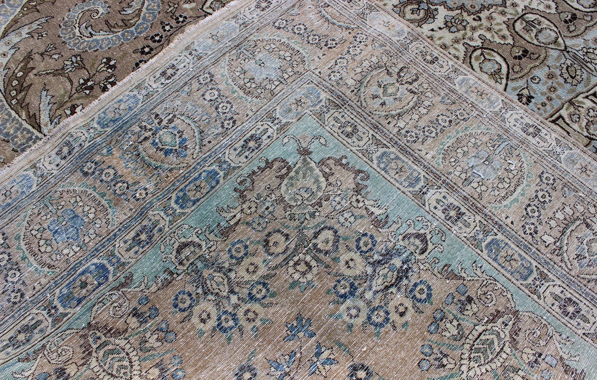 Vintage Persian Bakhtiari Rug with Stretched Medallion in Taupe, Gray and Brown For Sale 3