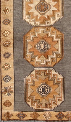 Vintage Turkish Oushak Runner With Bold Geometric Medallions in Burnt Sienna