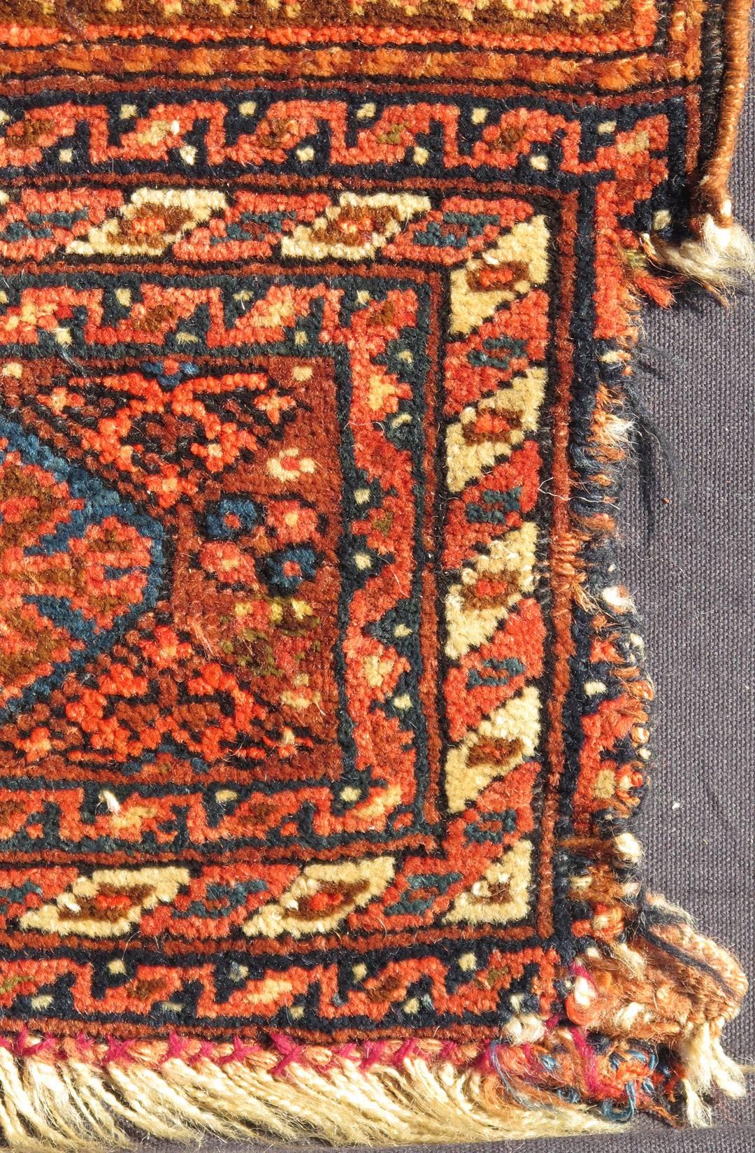 Hand-Knotted Antique Persian Two-Panel Qashqai Rug with Medallion Design in Orange and Brown
