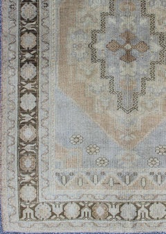 Periwinkle Blue and Tan Vintage Turkish Oushak Rug with Layered Medallion