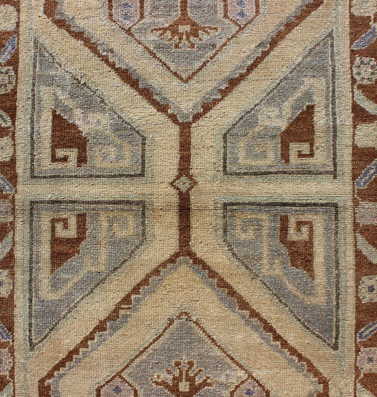 Vintage Turkish Oushak Runner with Two Medallions in Nude, Blue-Gray, Red-Brown In Good Condition In Atlanta, GA