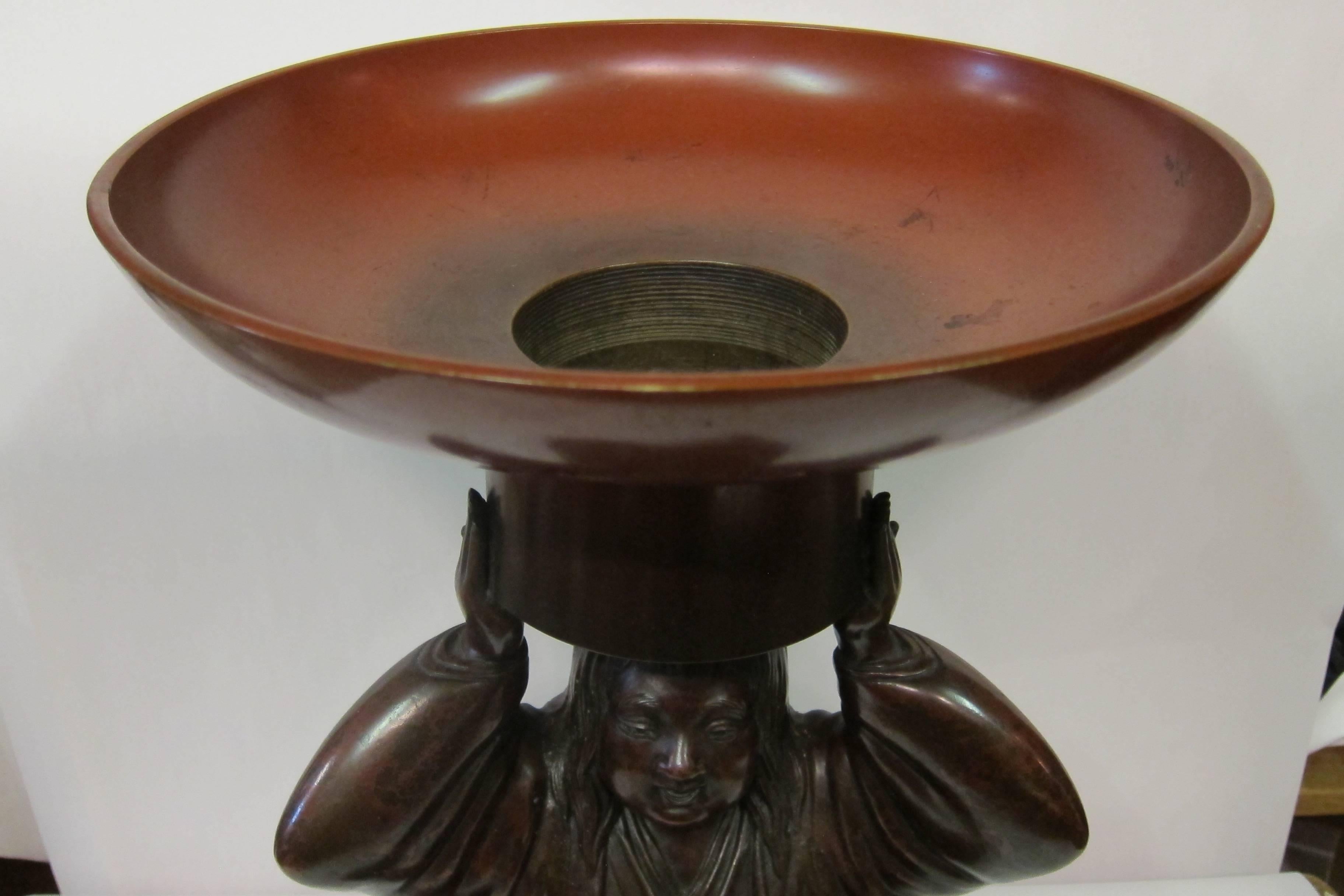 Antique Japanese Figural Bronze Plant Stand For Sale 2