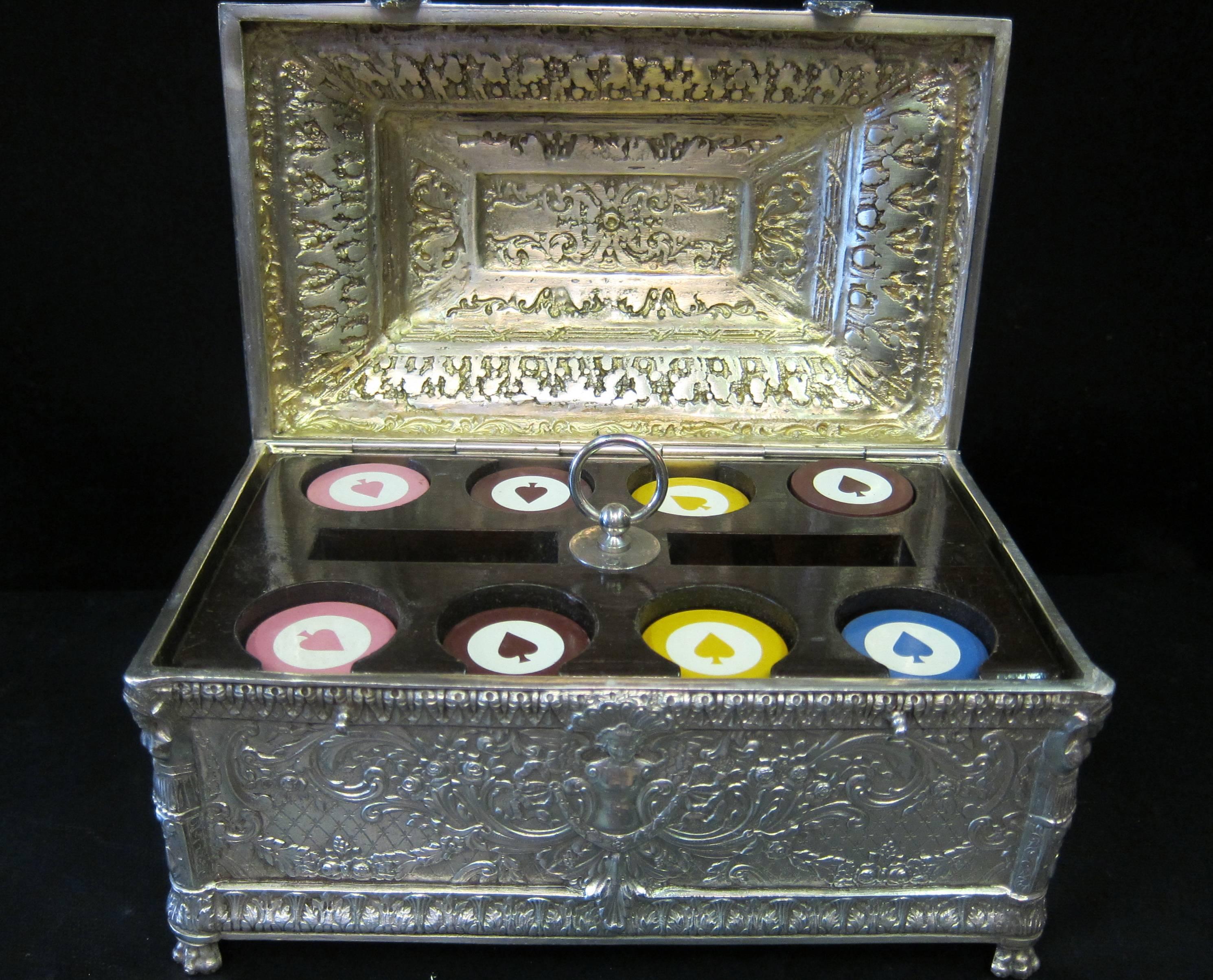 Classical Greek Poker Chips Holder Casket Box with Chips For Sale